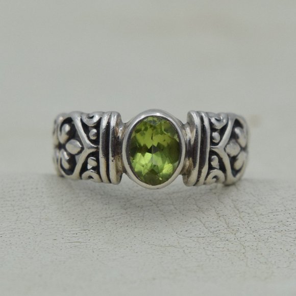 Vintage Samuel Benham Sterling Peridot Ring Cushion Cut Stone August Birthstone - Picture 1 of 9